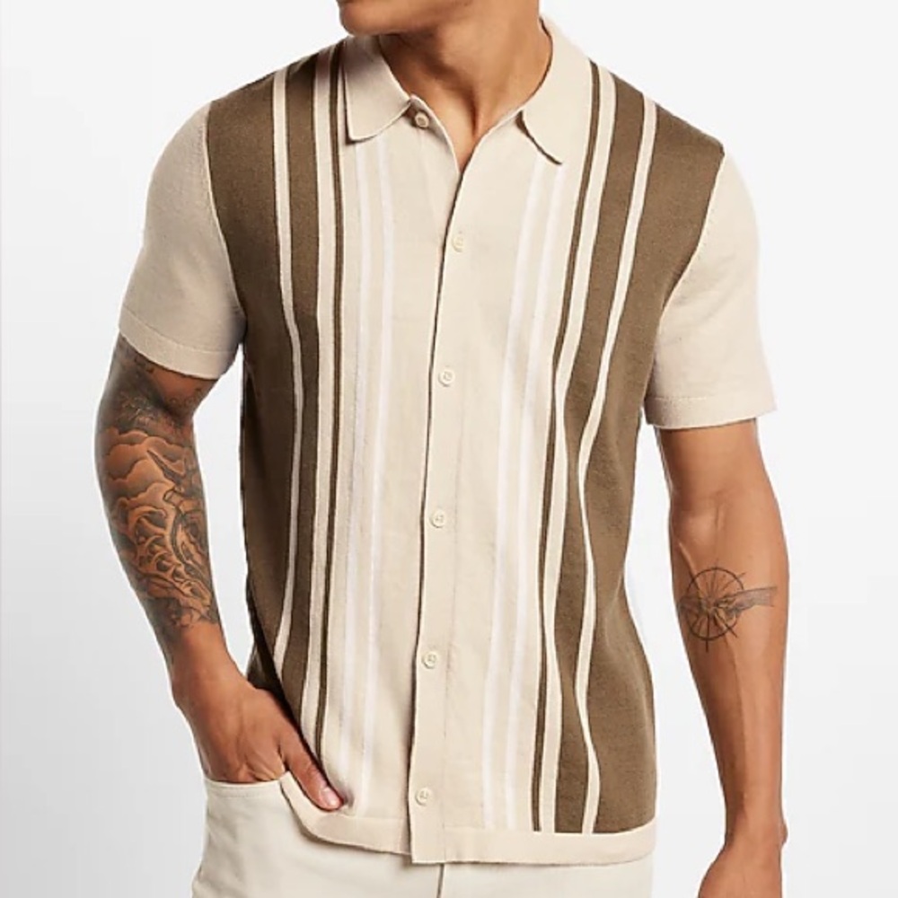 Express Beige and Brown Knit Shirt